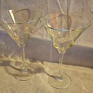 Set of 2 Cristal d’Arques Durand Olive on Stem Martini Glasses - Vintage French